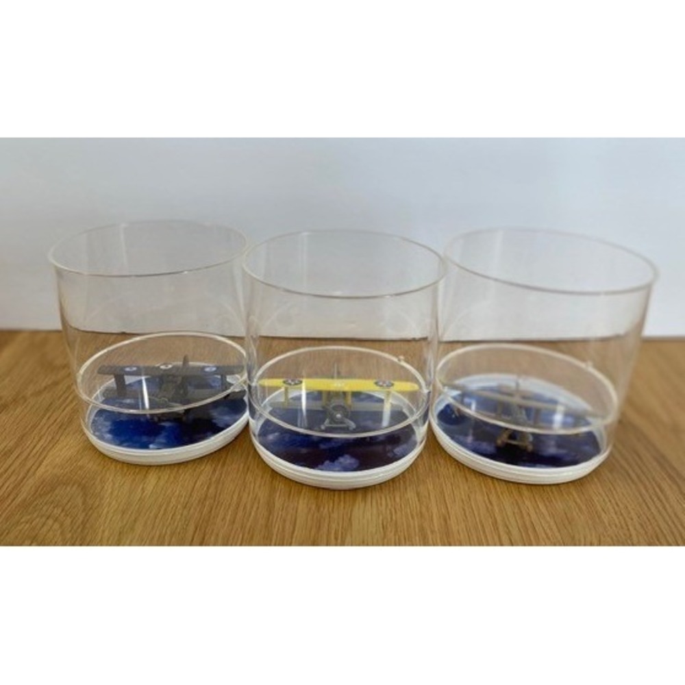 Biplane Aviation Acrylic Tumbler Set 3pk Miniature Airplanes Round